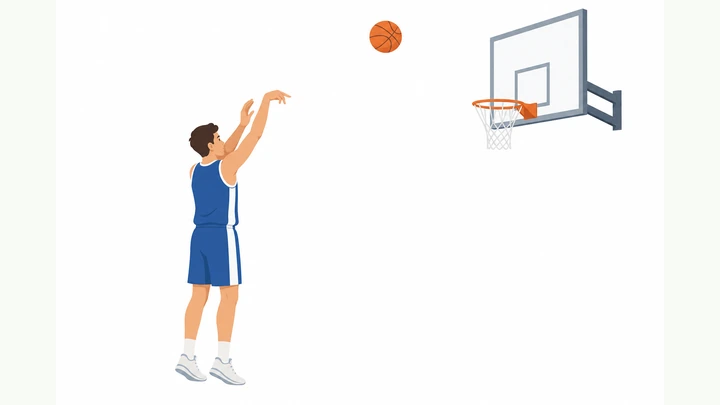 Illustration: player shooting a basketball free throw with follow-through