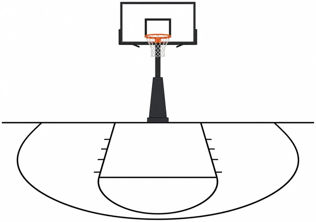 Illustration: basketball free-throw line and hoop ready for practice