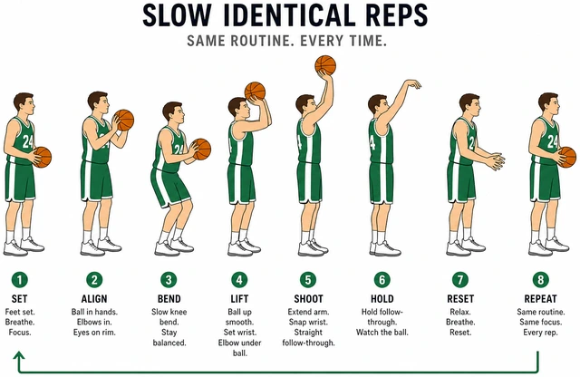 Illustration: slow closer free throws focusing on identical routine