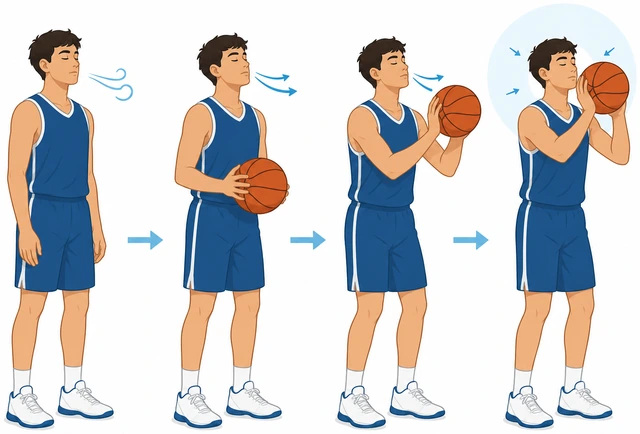 Illustration: calm breath in free-throw routine for nerves