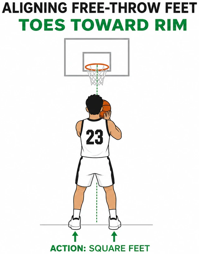 Illustration: aligning free-throw feet toes toward the rim
