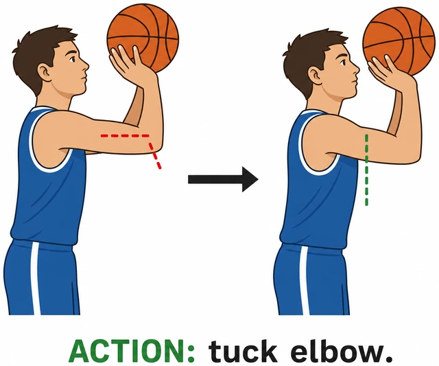 Illustration: free-throw elbow tucked under ball on shot path