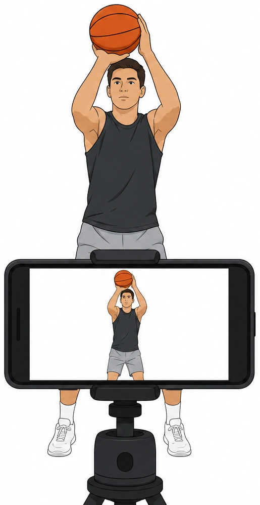 Illustration: phone filming free throw from front for form check