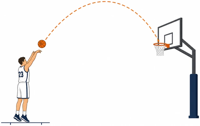 Illustration: higher arc free-throw shot path toward rim