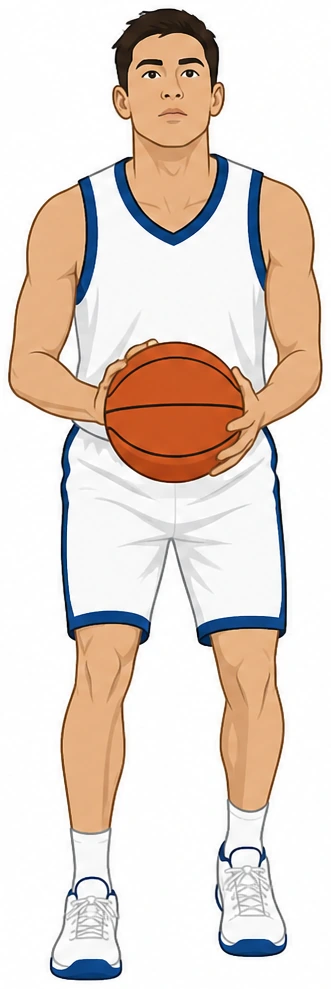 Illustration: free-throw stance with shooting foot slightly forward toes to rim