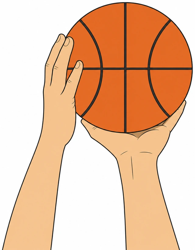 Illustration: basketball free-throw hand placement shooting hand under guide hand side
