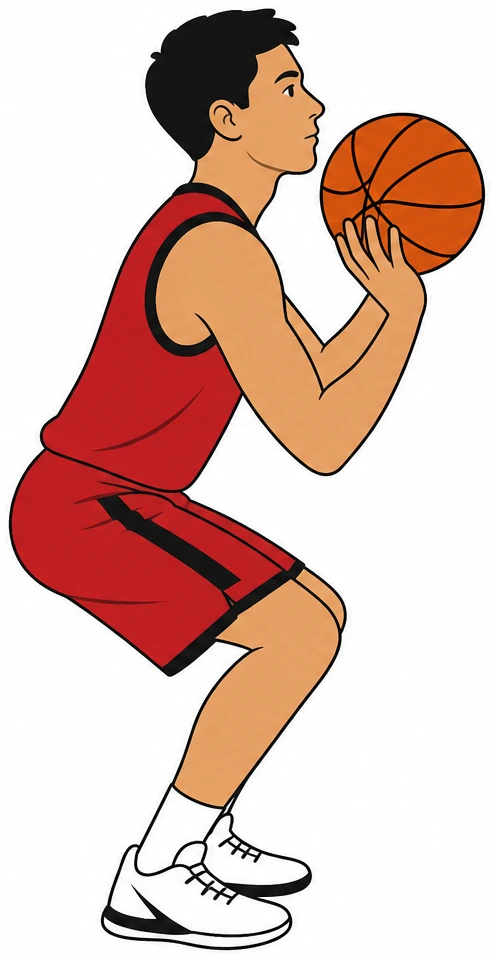 Illustration: dipping basketball to set point at chin chest for free throw