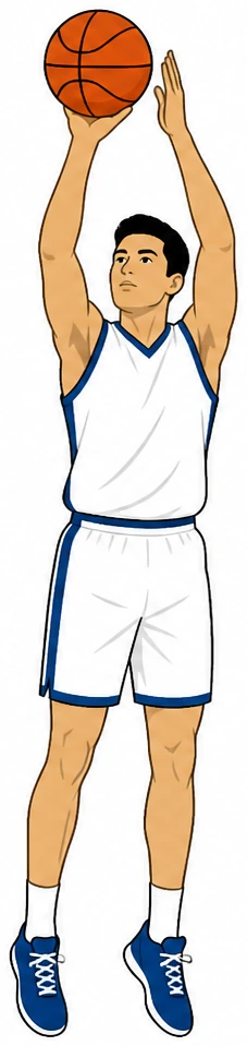 Illustration: free-throw leg drive and arm extension together upward