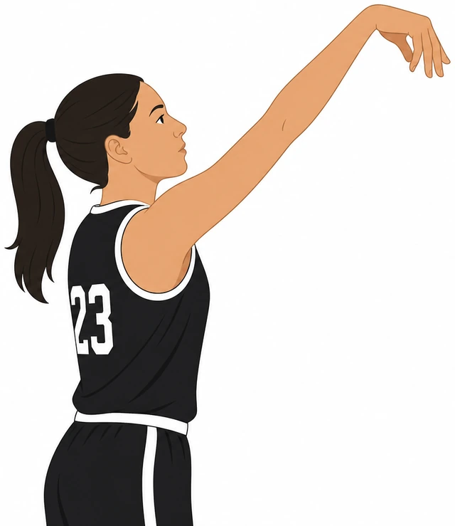 Illustration: free-throw fingertip release with gooseneck follow-through held
