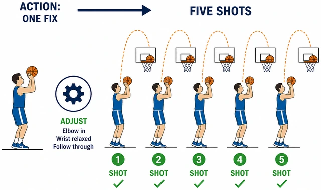 Illustration: adjusting one free-throw variable then shooting five more