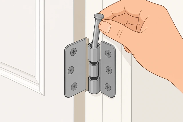 Illustration: hand pulling a raised hinge pin straight out of the barrel