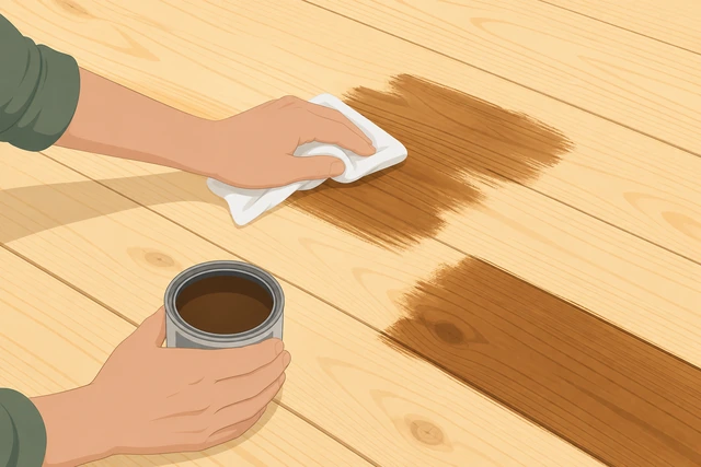 Illustration: thin stain coat wiped sooner on softwood pine