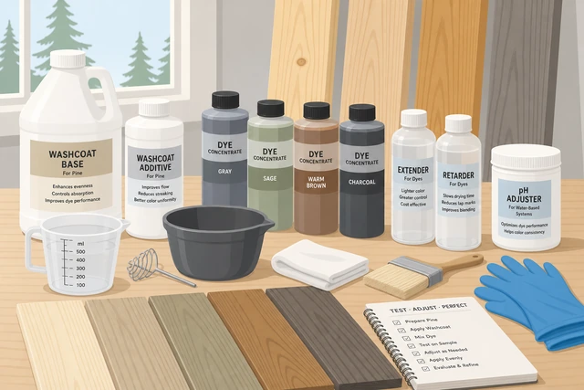 Illustration: washcoat or dye system supplies for pine staining