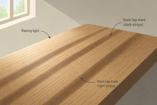 Illustration: identifying stain lap mark stripes on wood