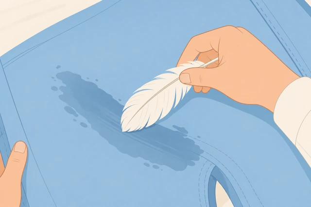 Illustration: feather wiping a wet stain lap mark stripe