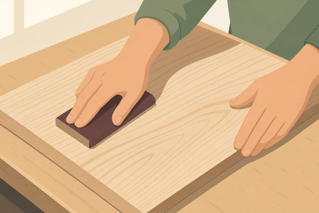 Illustration: sanding unfinished wood with the grain