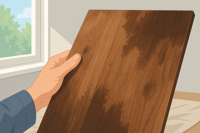 Illustration: inspecting stained wood for blotches and missed spots