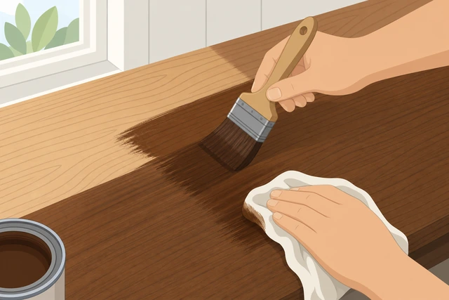 Illustration: applying a second coat of wood stain for deeper color
