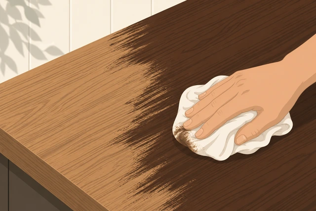 Illustration: wiping wet wood stain harder to lighten color