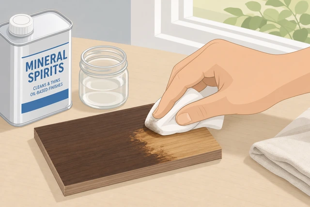 Illustration: testing mineral spirits to lift fresh oil-based wood stain