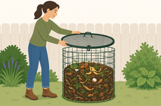 Illustration for Secure the bin against animals.
