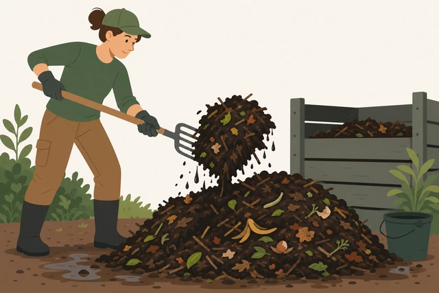 Illustration for Turn the pile immediately to add oxygen.