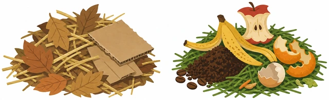 Illustration for Sort materials into browns and greens.