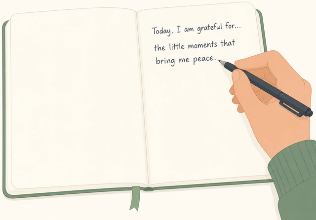 Illustration: finishing starter prompt sentence on blank journal page