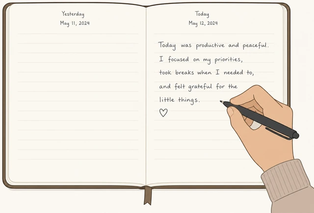Illustration: skipping blank yesterday page writing only today's date and sentence