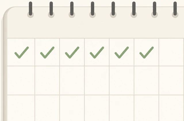 Illustration: calendar or notebook dates showing a streak of written days