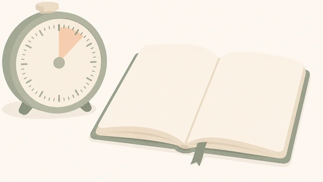 Illustration: soft two-minute timer next to open notebook