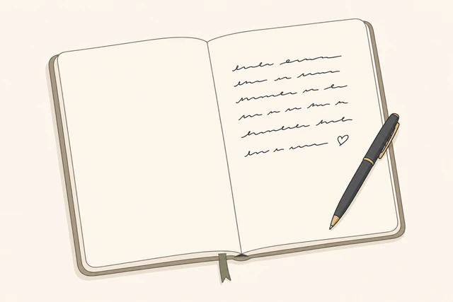 Illustration: short honest handwritten sentence completed in journal