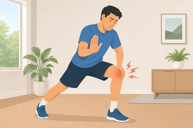 Illustration: person stopping a leg swing and standing still after feeling sharp knee pain