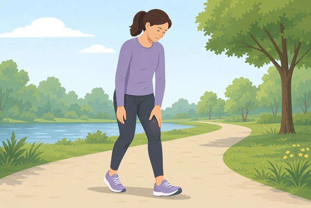 Illustration: person pausing during an easy walk to assess whether knee pain is still sharp