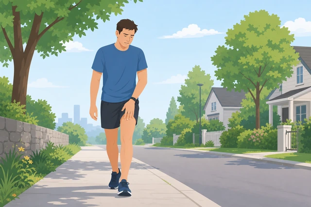 Illustration: person choosing to walk home instead of starting a run when sharp pain persists