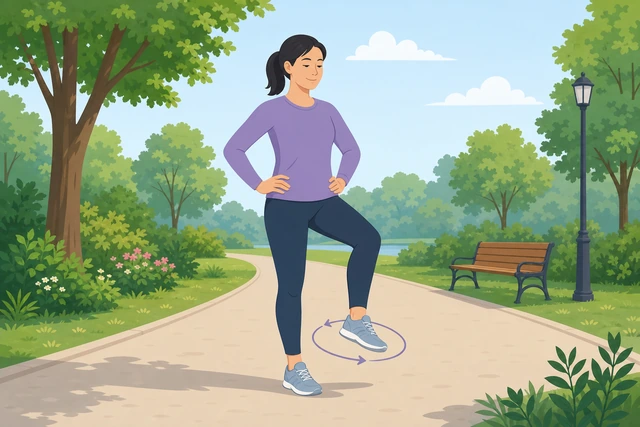Illustration: one foot lifted while drawing slow ankle circles in both directions