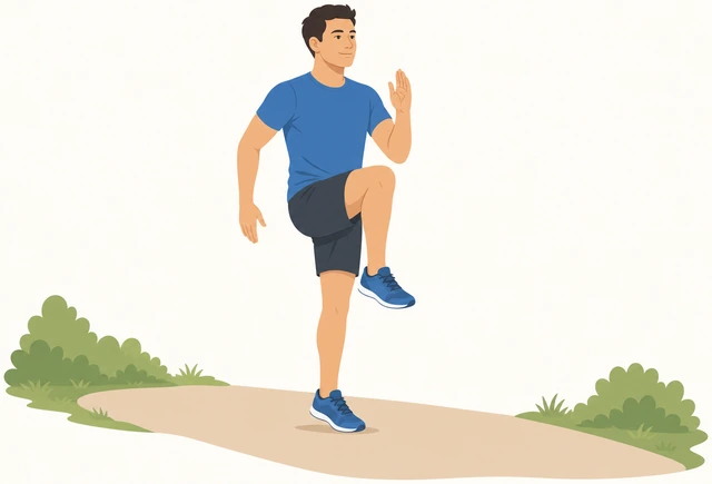 Illustration: person marching with moderately high knees while staying upright