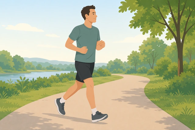 Illustration: runner starting at a very easy conversational pace after extra calf and hamstring warm-up