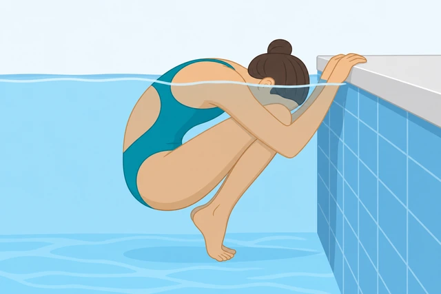Swimmer mushroom float knees to chest at wall