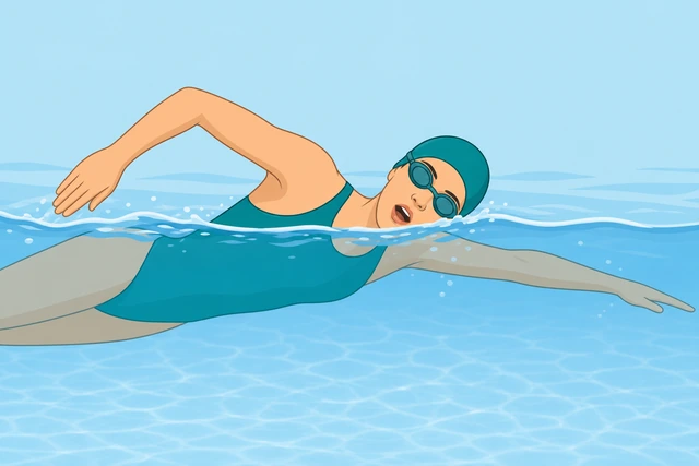 Swimmer freestyle side breathing one ear in water