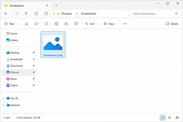 Illustration: File Explorer open to Pictures Screenshots folder with newest PNG