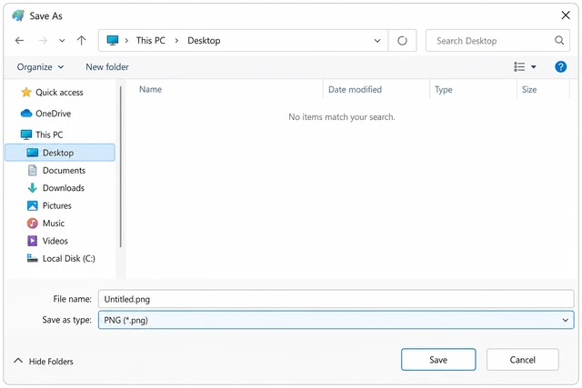 Illustration: Paint Save as PNG dialog with Desktop folder selected
