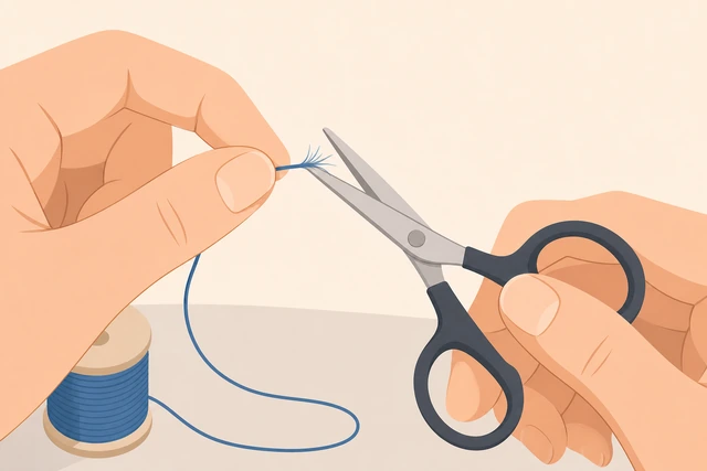 Illustration: recutting a frayed sewing thread tip