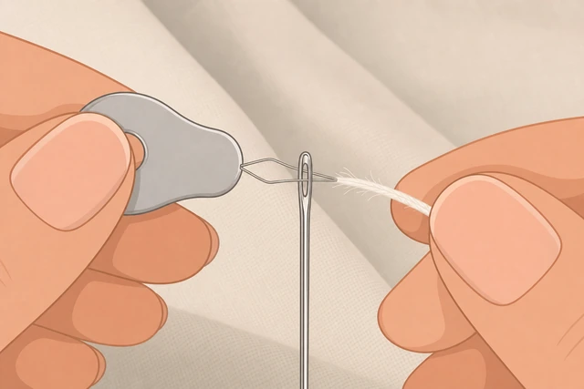 Illustration: using a needle threader with fray-prone thread