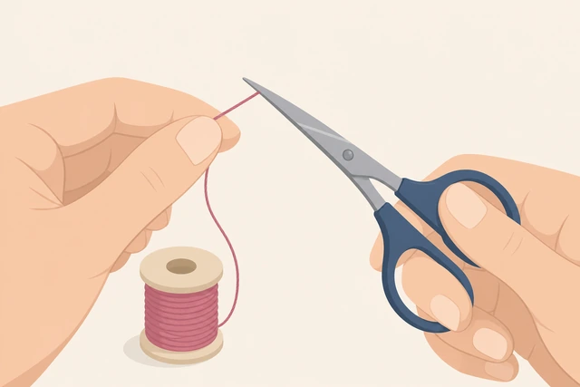 Illustration: cutting sewing thread on a slight angle for a sharper tip