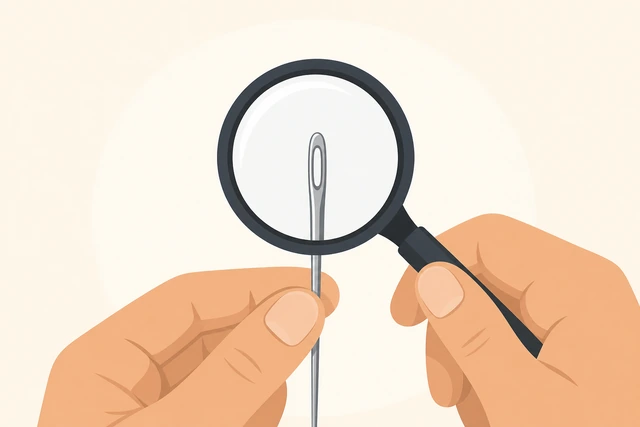 Illustration: using a magnifier to see a needle eye