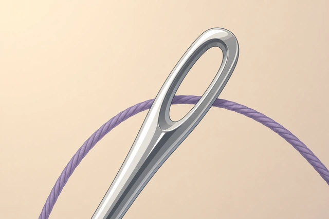 Illustration: larger-eyed hand sewing needle for easier threading
