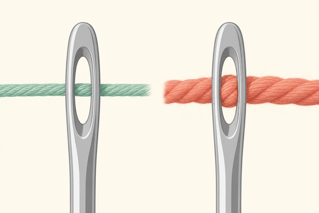 Illustration: comparing needle eye size to sewing thread thickness