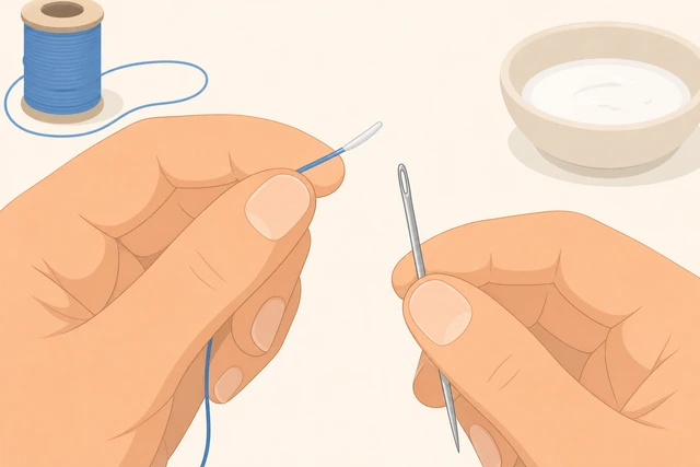Illustration: stiffening a thread tip before threading a needle