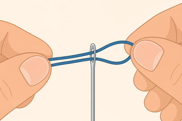 Illustration: doubling sewing thread on a needle for stronger repairs